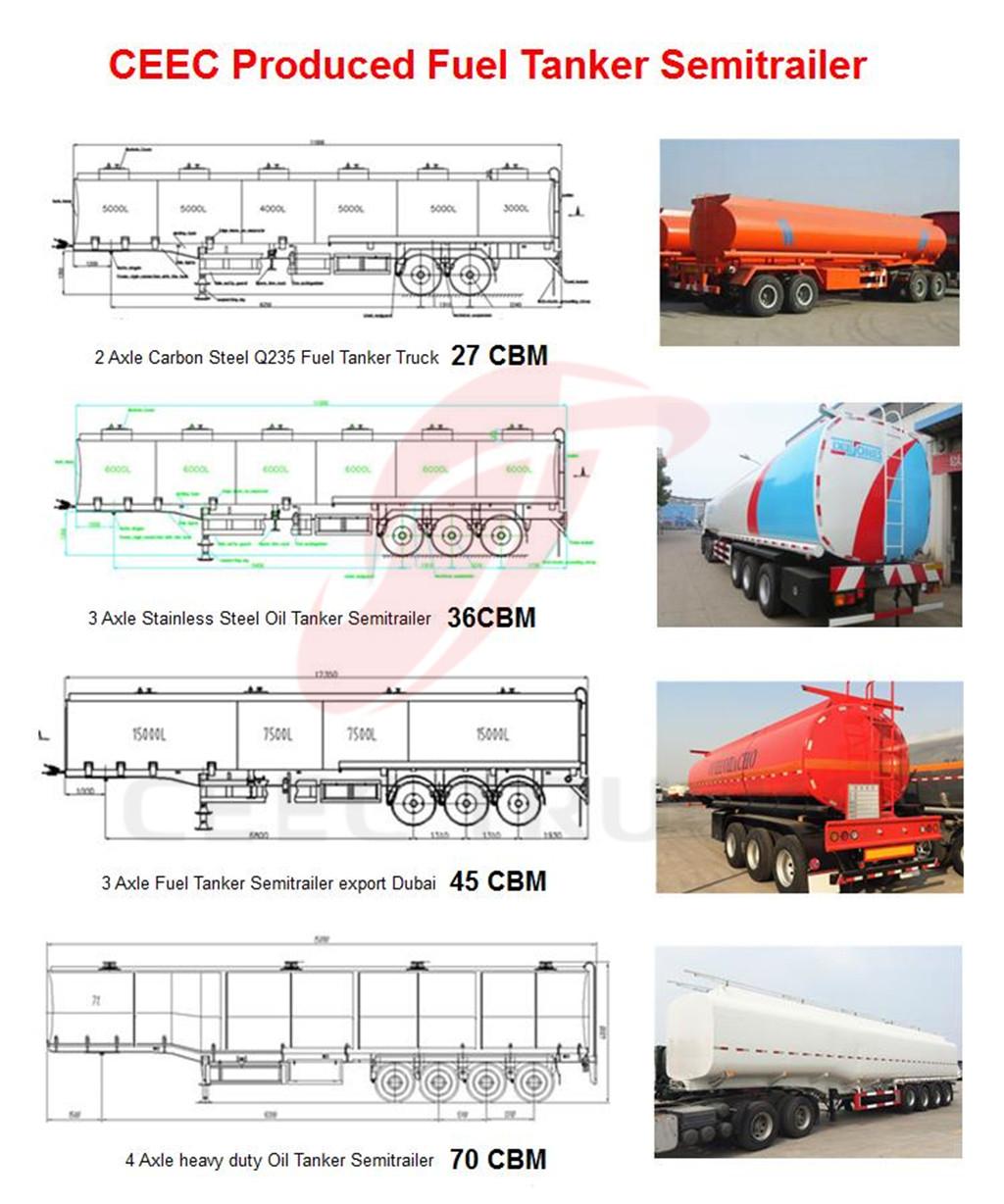 Stainless steel fuel tanker semitrail for optional