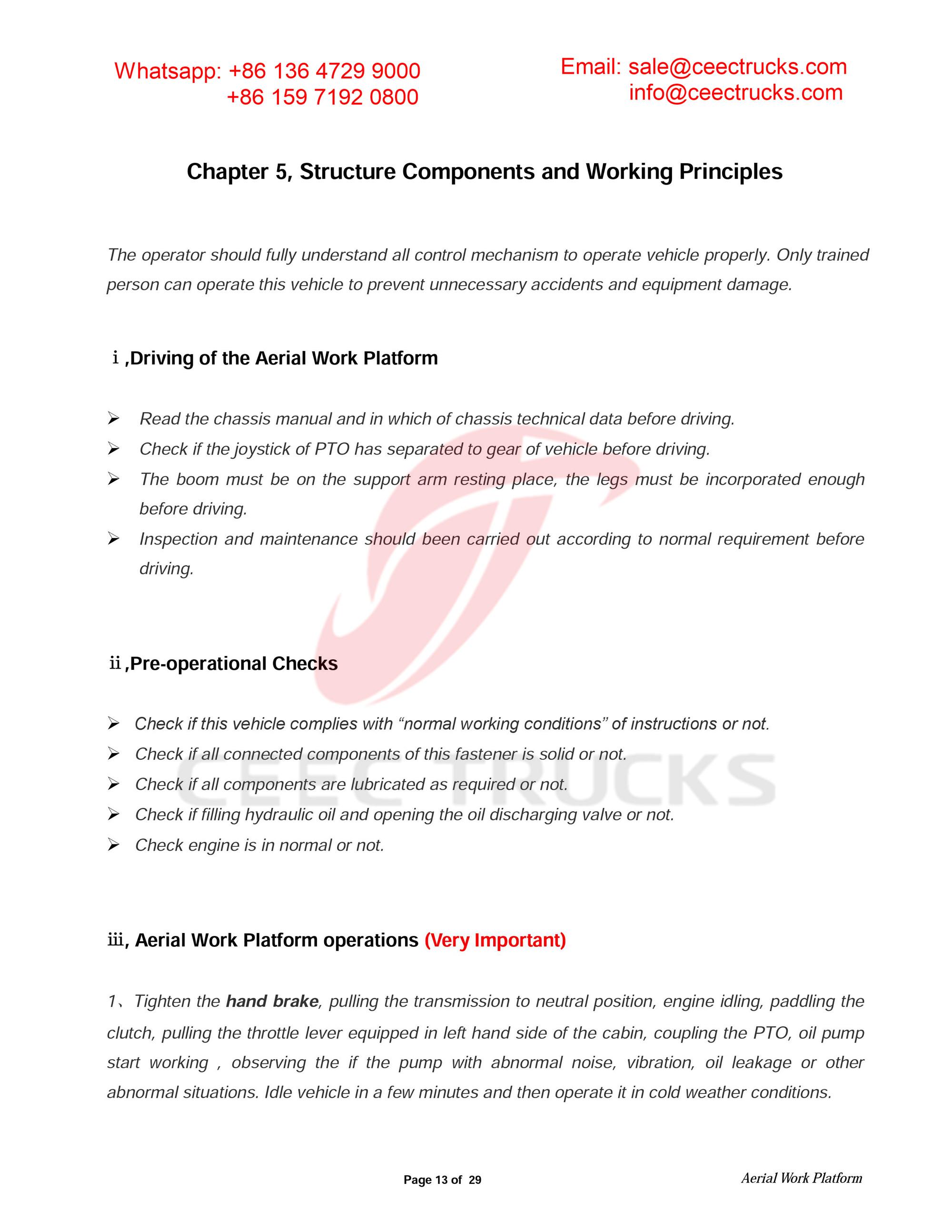 ISUZU 18m aerial working platform owner manual