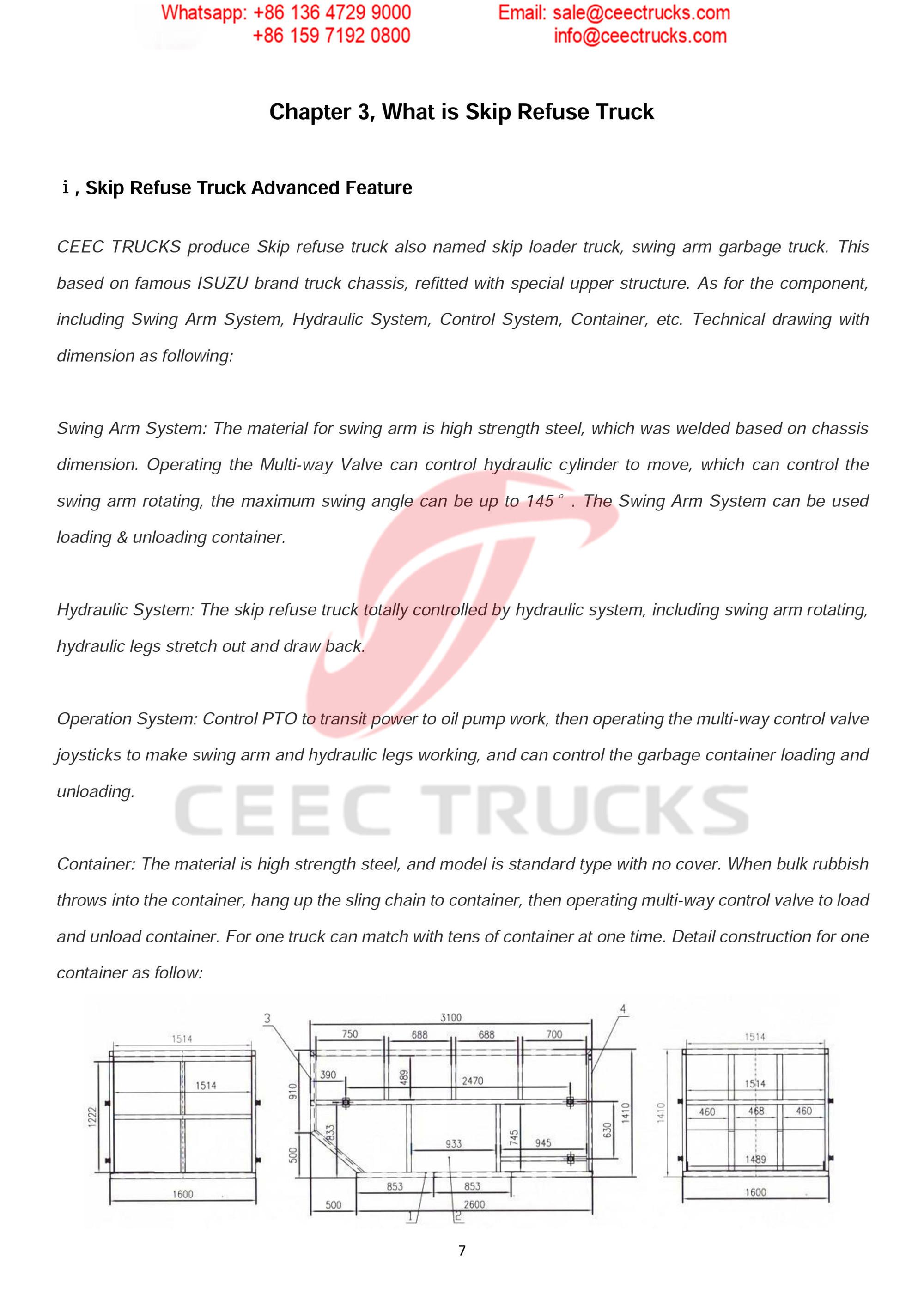 ISUZU 6CBM skip refuse truck Operation Manual