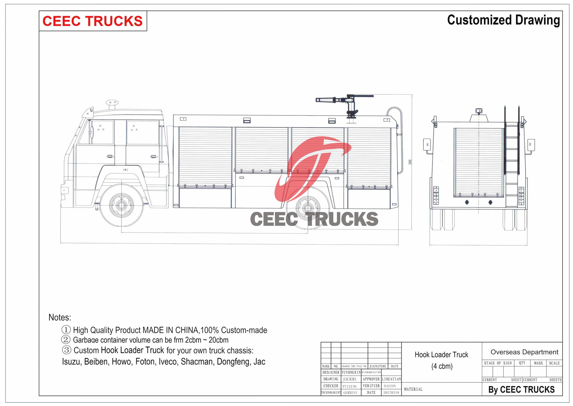 Technical drawing of Isuzu 700P water fire fighting truck