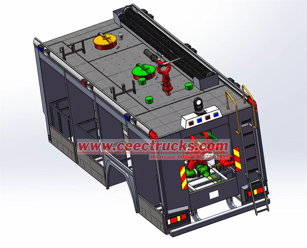 Isuzu fire fighting truck 3D drawing tanker system