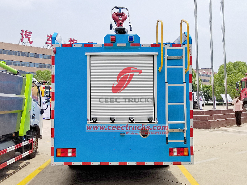 Back view of HOWO fire engine with aluminium alloy ladder