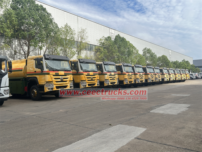 Howo fuel tank trucks waxed before shipment to Carribean countries