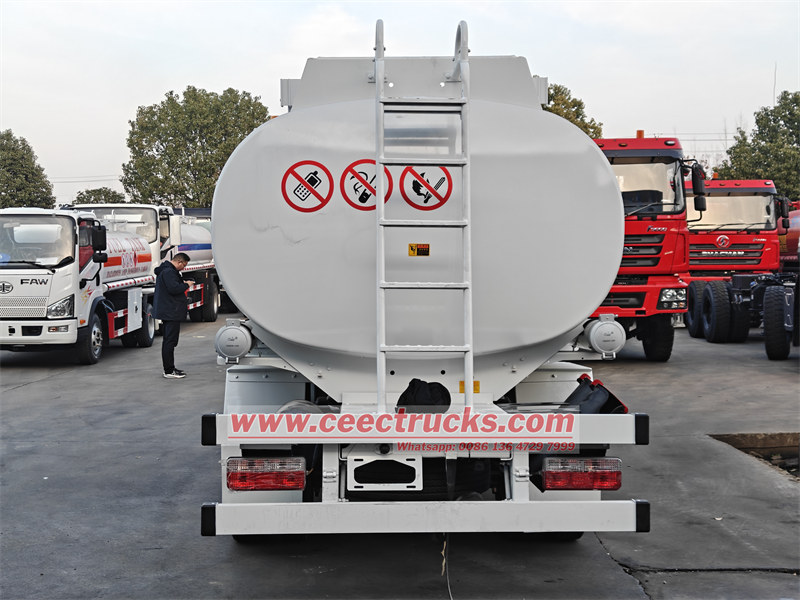 Back view of fuel tanker with climbing ladder