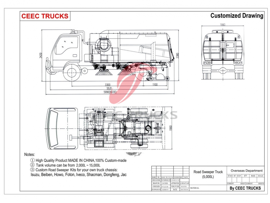 Truk penyapu jalan vakum Dongfeng 5000L