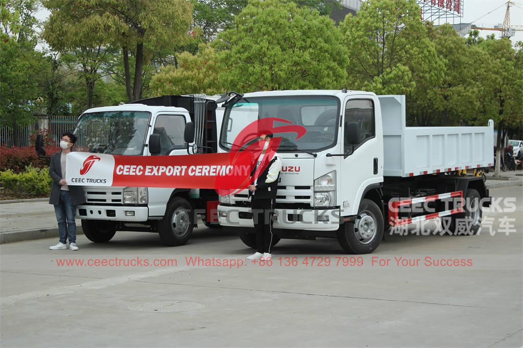 Djibouti - Pemadat sampah ISUZU 6CBM dan dump truck ISUZU 700P Dimuat dalam Kontainer